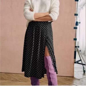 Sezane Alicia Polka Dot Black Midi Skirt 36/4